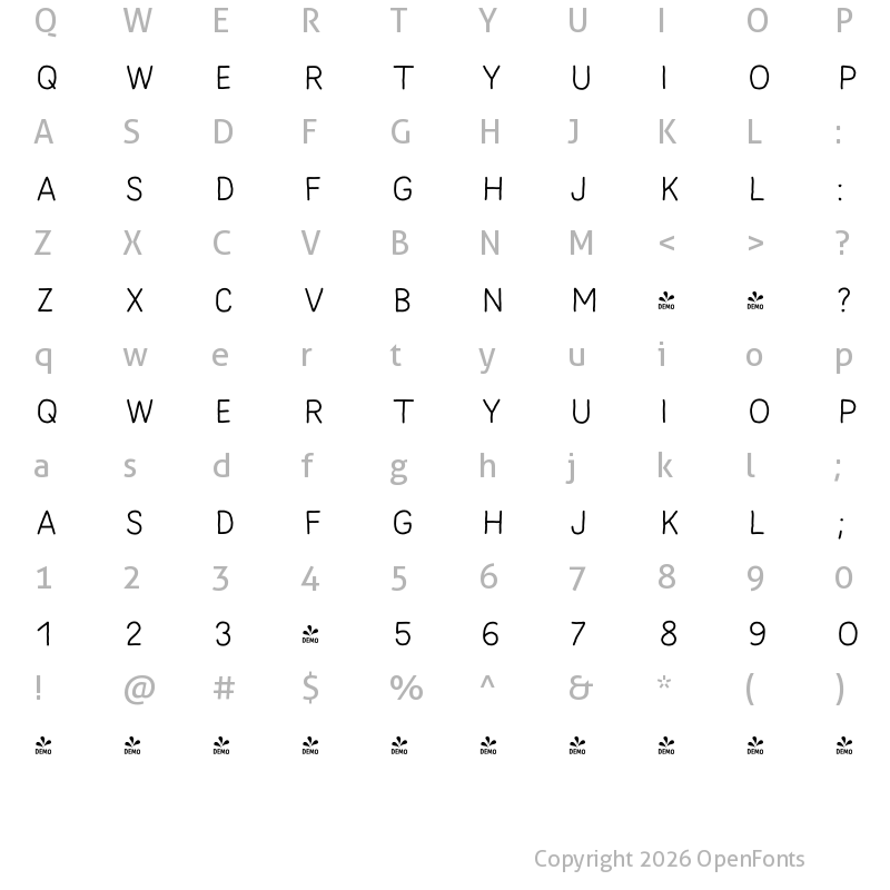 Character Map of FONTSPRING DEMO - Mila Script Sans Light Regular