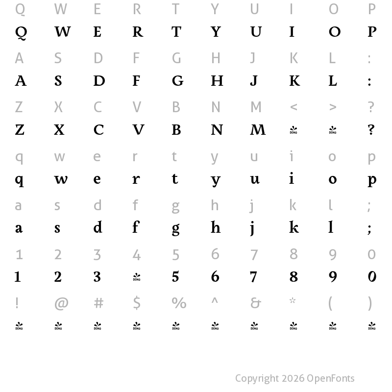 Character Map of FONTSPRING DEMO - Milas Bold Bold