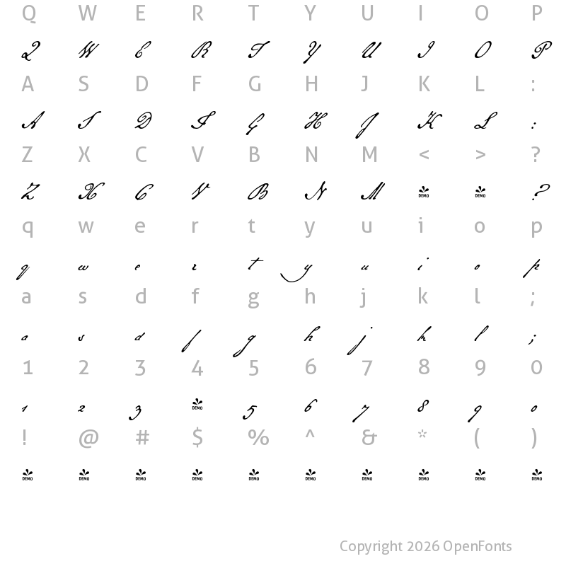 Character Map of FONTSPRING DEMO - Military Scribe Regular
