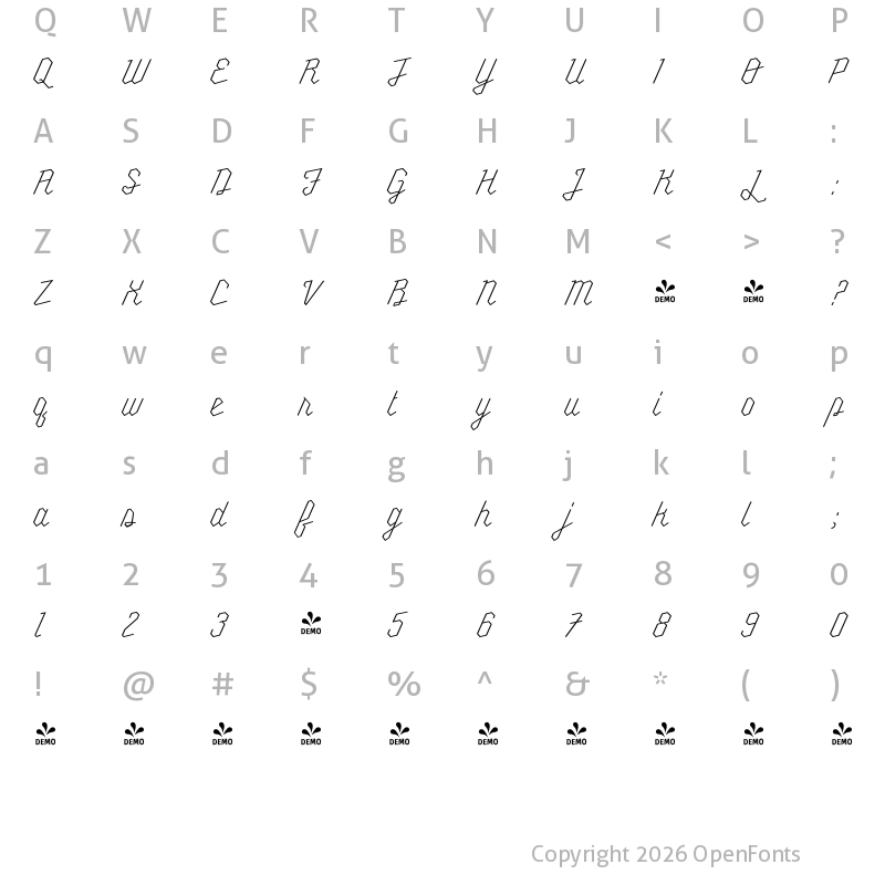 Character Map of FONTSPRING DEMO - Millie Round Thin Regular