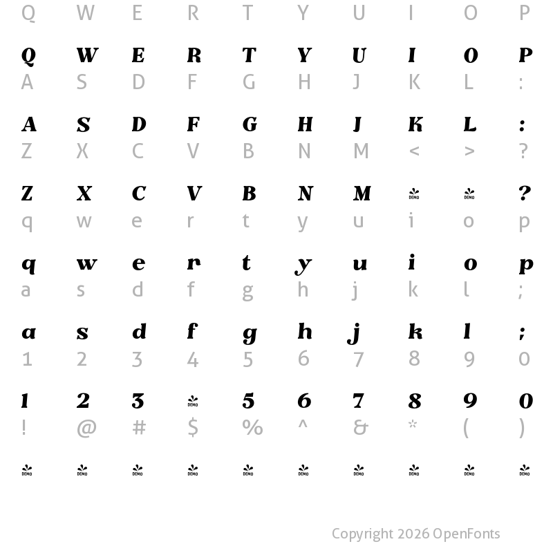 Character Map of FONTSPRING DEMO - Minatur Regular