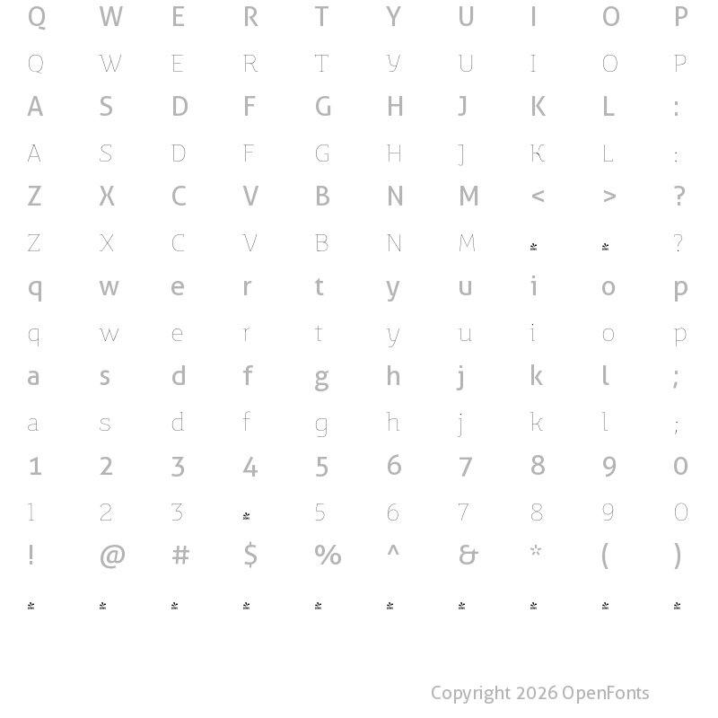 Character Map of FONTSPRING DEMO - Mir Hairline Regular