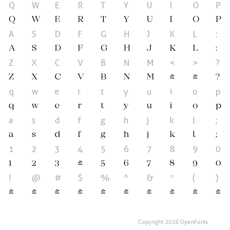 Character Map of FONTSPRING DEMO - Mirador Regular