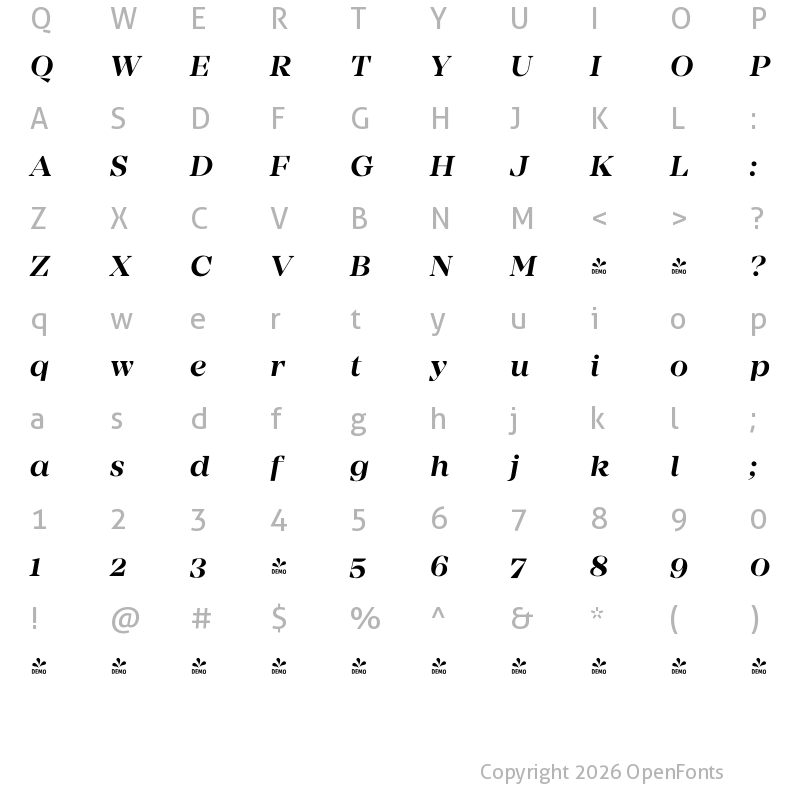 Character Map of FONTSPRING DEMO - Mirador SemiBold Italic