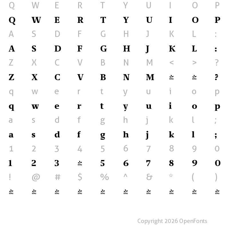 Character Map of FONTSPRING DEMO - Miragem Bold Bold