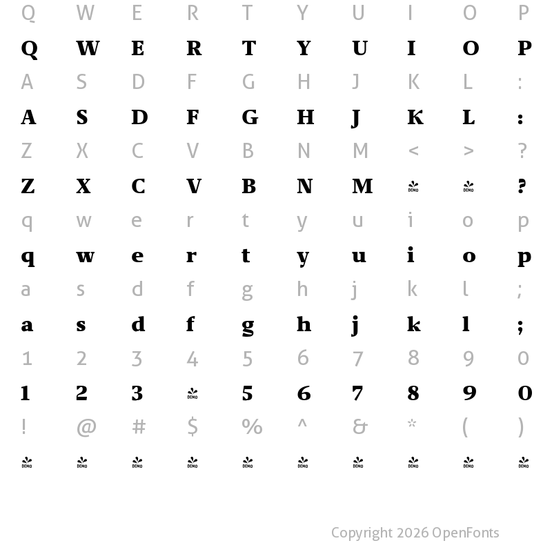 Character Map of FONTSPRING DEMO - Miragem ExtraBold Regular