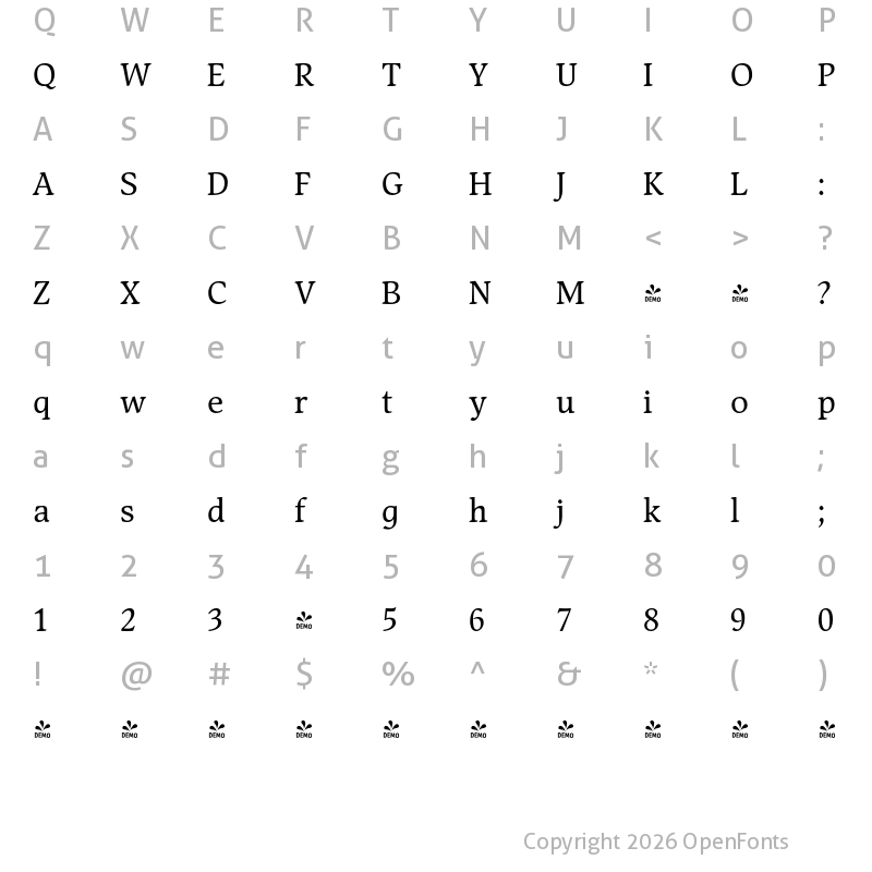Character Map of FONTSPRING DEMO - Mirandolina Regular