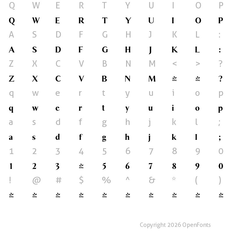 Character Map of FONTSPRING DEMO - Mistle Bold Bold