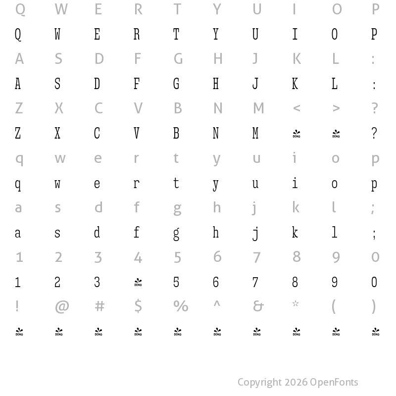 Character Map of FONTSPRING DEMO - Mitigate Bk Regular