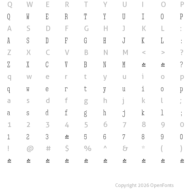 Character Map of FONTSPRING DEMO - Mitigate Lt Regular