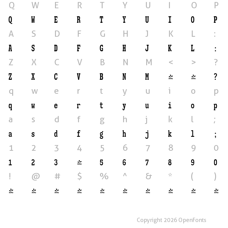 Character Map of FONTSPRING DEMO - Mitigate Rg Bold