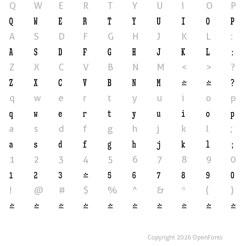 Character Map of FONTSPRING DEMO - Mitigate Sb Regular