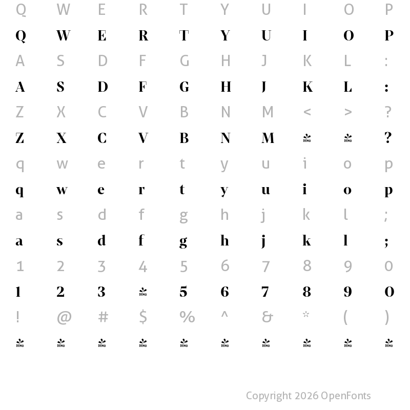 Character Map of FONTSPRING DEMO - Mixta Didone Alt Bold Regular