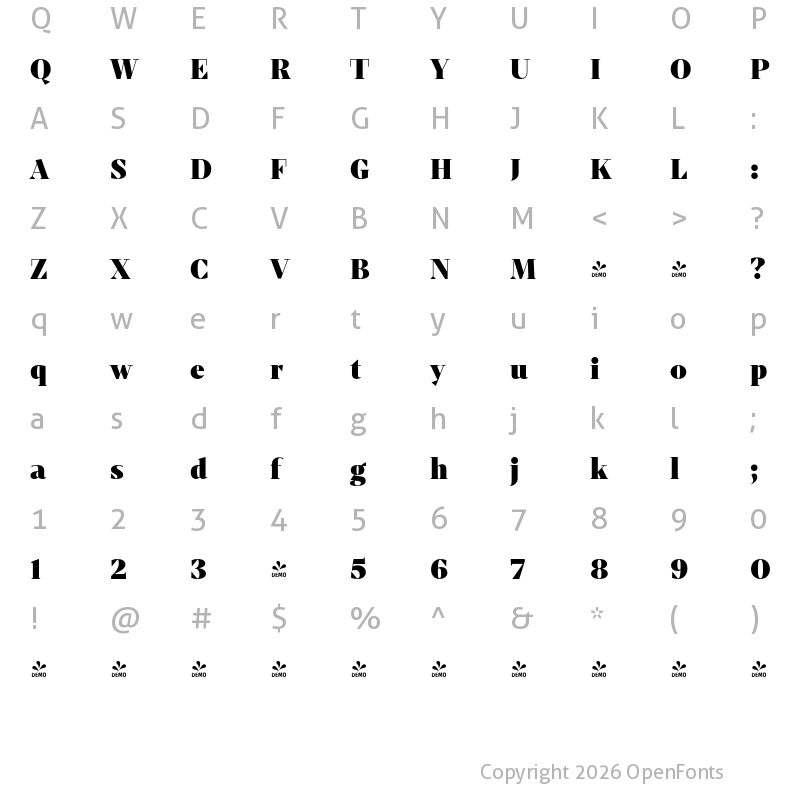 Character Map of FONTSPRING DEMO - Mixta Didone Alt Heavy Regular