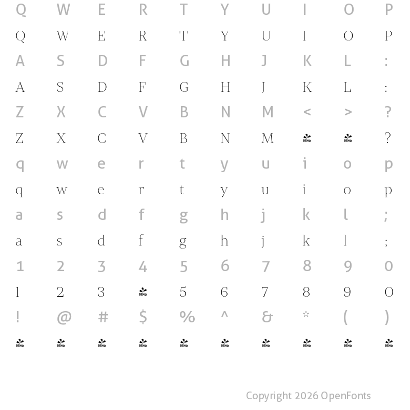 Character Map of FONTSPRING DEMO - Mixta Didone Alt UltraLight Regular