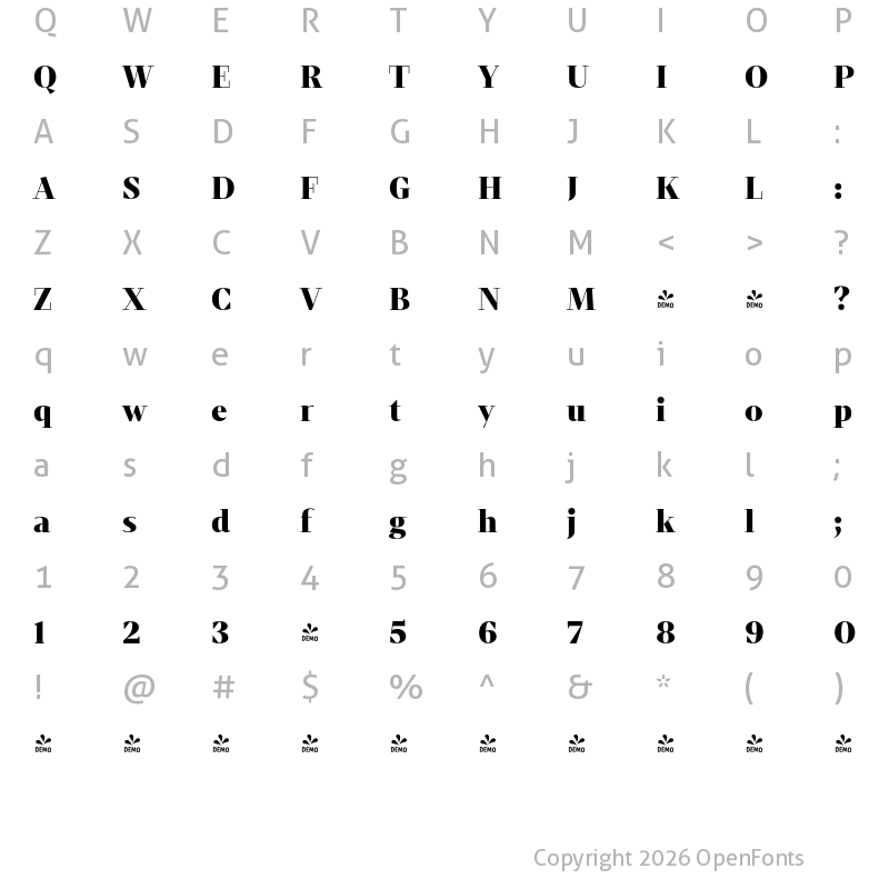 Character Map of FONTSPRING DEMO - Mixta Didone Black Regular