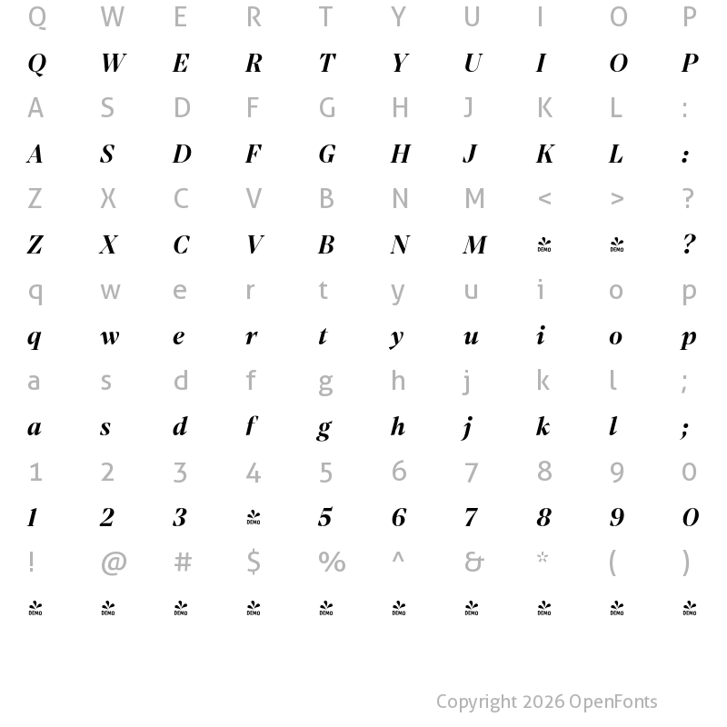 Character Map of FONTSPRING DEMO - Mixta Pro Bold It Regular