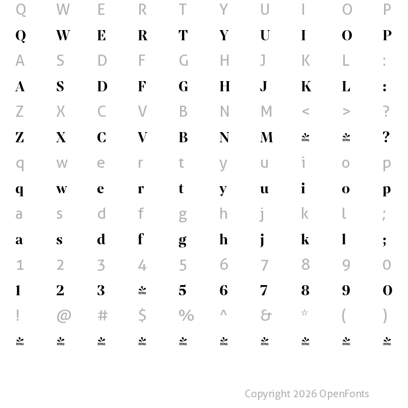 Character Map of FONTSPRING DEMO - Mixta Pro Bold Regular