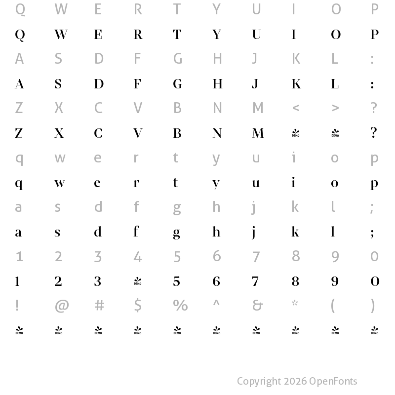 Character Map of FONTSPRING DEMO - Mixta Sharp Alt Medium Regular