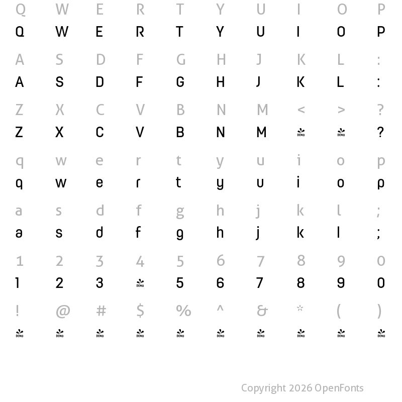 Character Map of FONTSPRING DEMO - Moderna Condensed Medium Regular