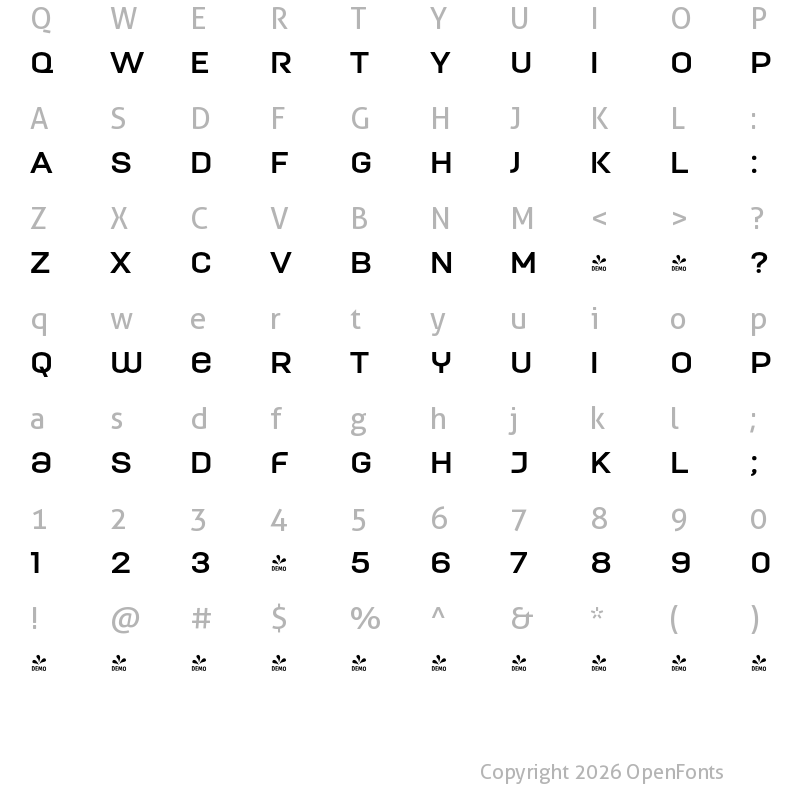 Character Map of FONTSPRING DEMO - ModernaUnicase Bold Regular