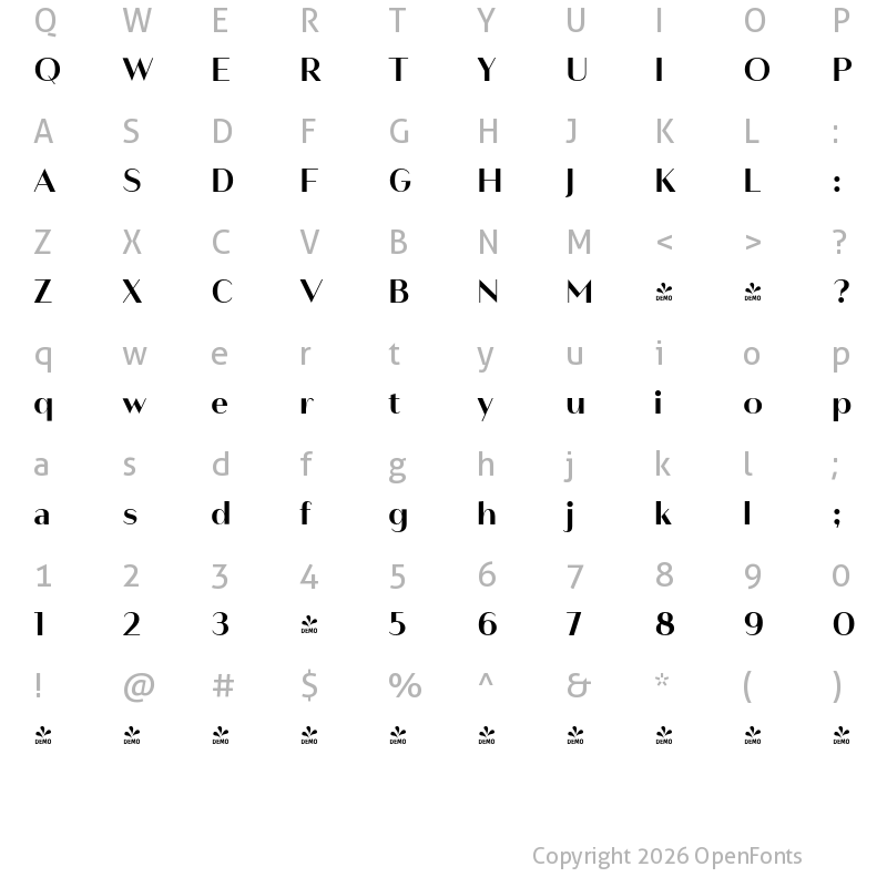 Character Map of FONTSPRING DEMO - Modny Bold Regular