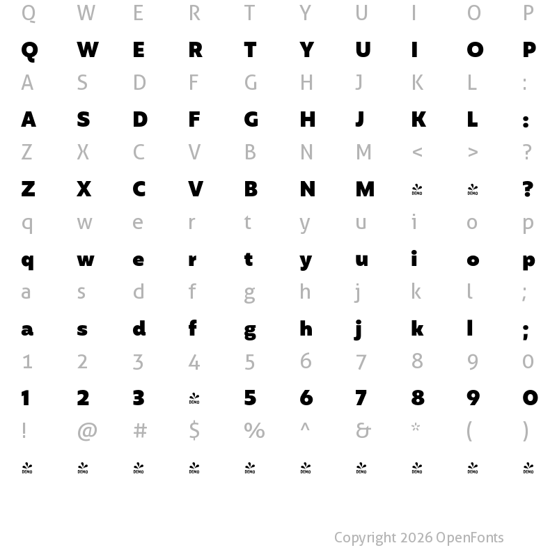 Character Map of FONTSPRING DEMO - Mohr Black Regular