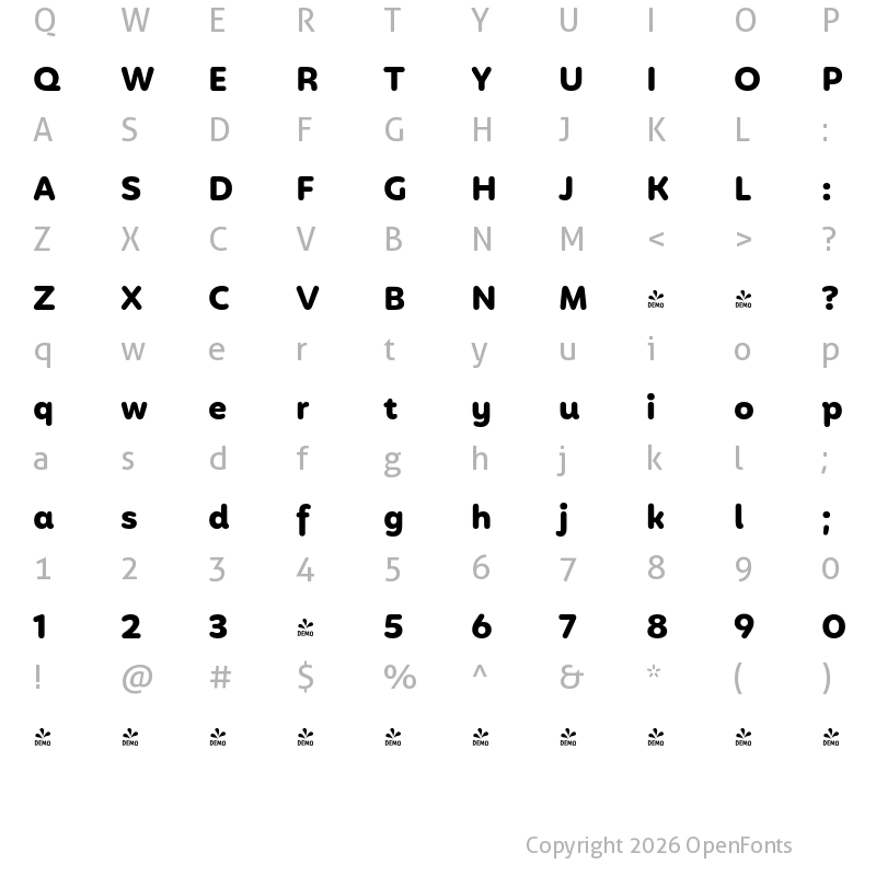 Character Map of FONTSPRING DEMO - Mohr Rounded Alt Bold Regular