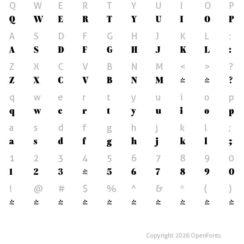 Character Map of FONTSPRING DEMO - Moisette Black Regular