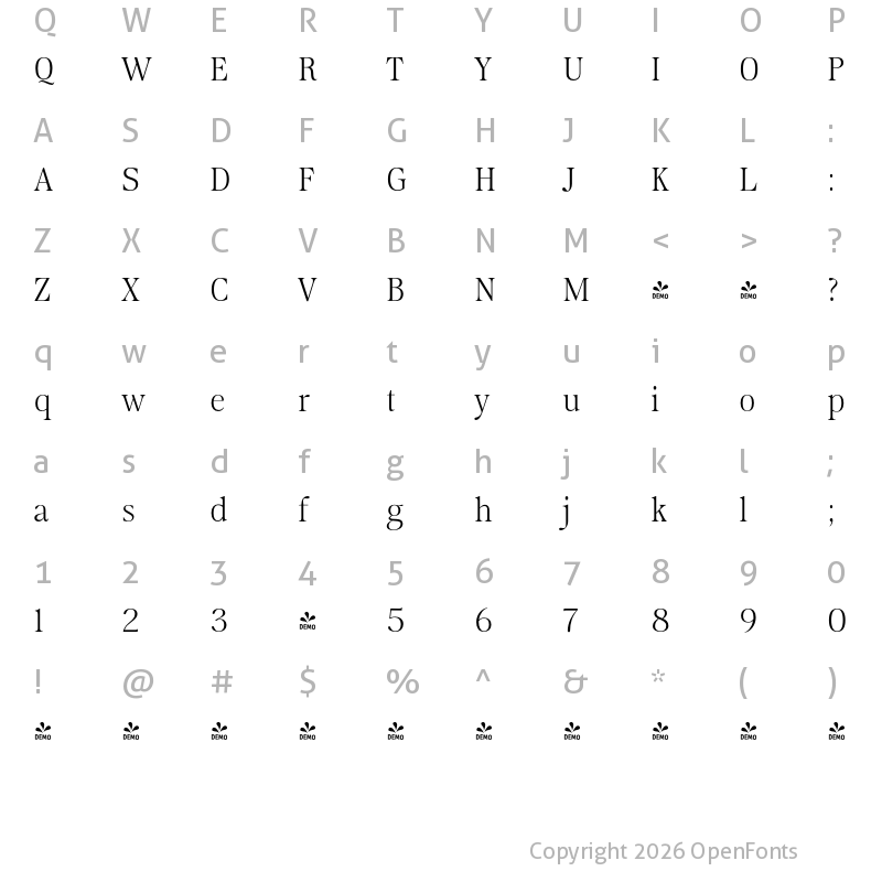 Character Map of FONTSPRING DEMO - Moisette Light Regular