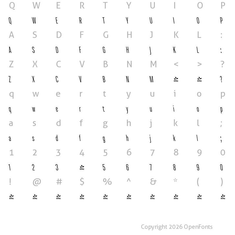 Character Map of FONTSPRING DEMO - Molde Compressed-Medium Reverse Regular