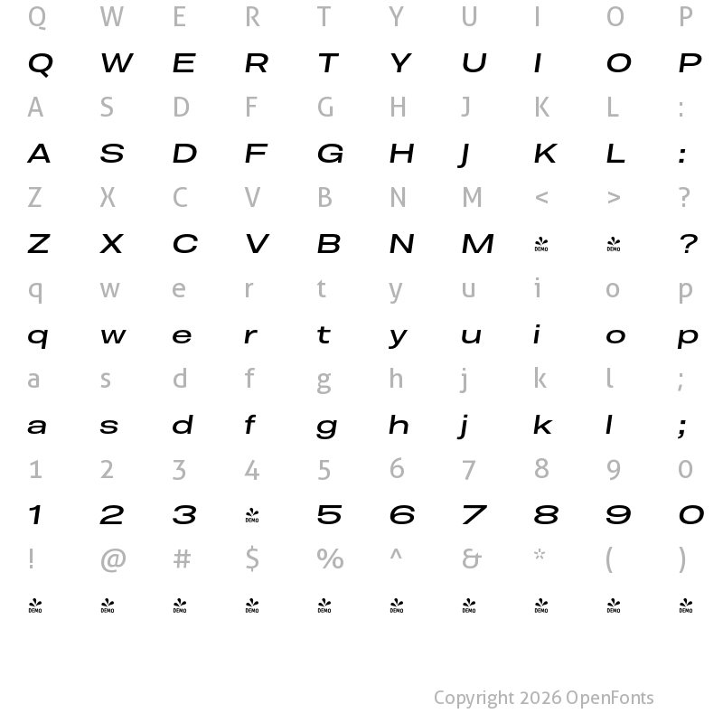 Character Map of FONTSPRING DEMO - Molde Expanded-Medium Italic