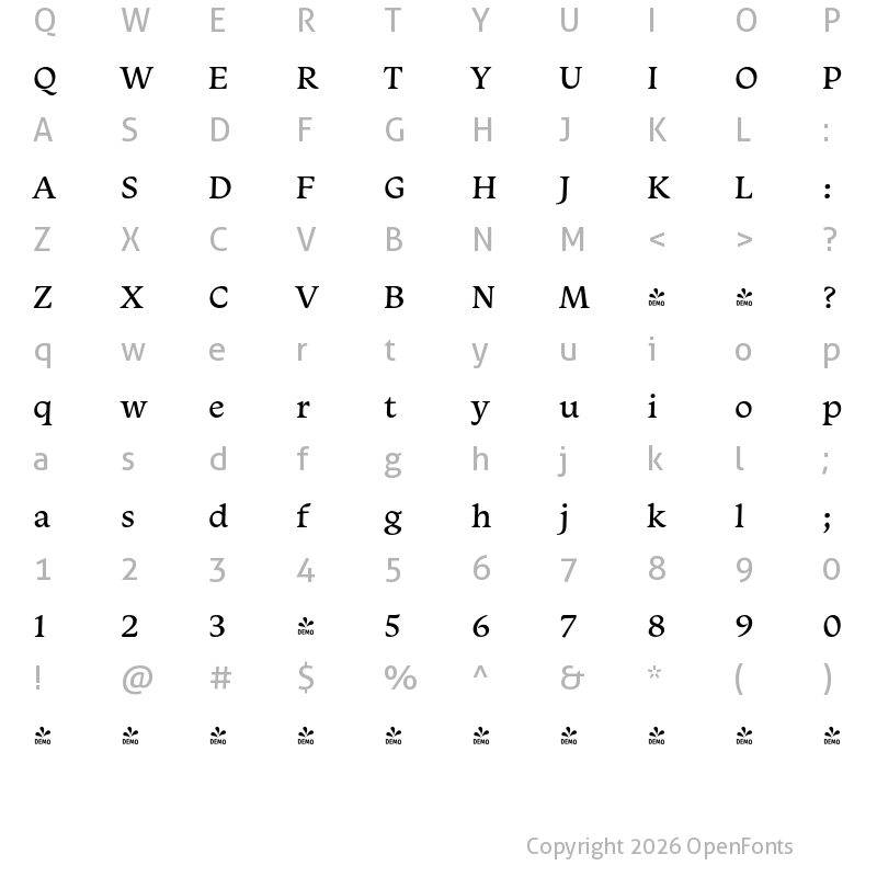 Character Map of FONTSPRING DEMO - Monarcha Regular