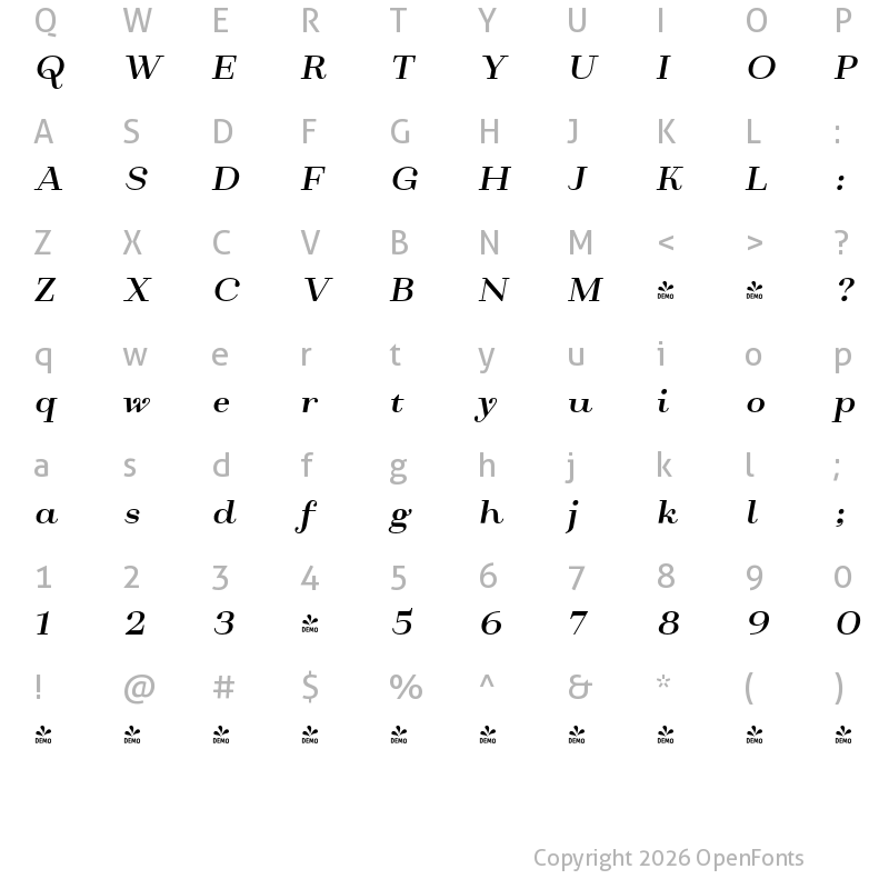 Character Map of FONTSPRING DEMO - Monden Bold Italic Regular