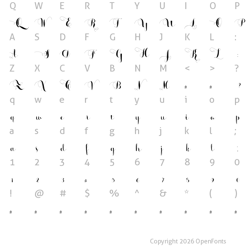 Character Map of FONTSPRING DEMO - monmica fancy Regular