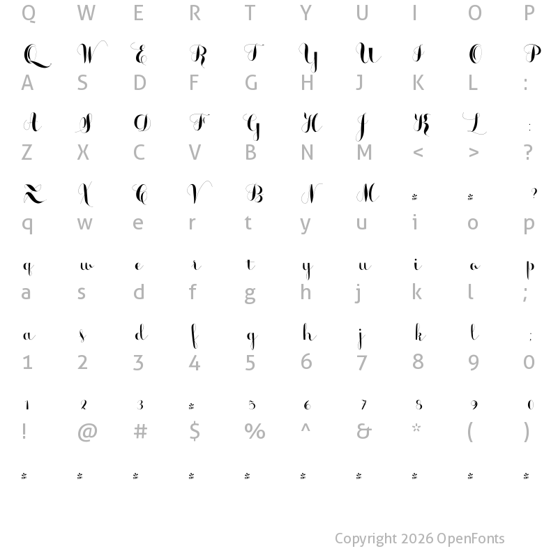 Character Map of FONTSPRING DEMO - monmica Regular