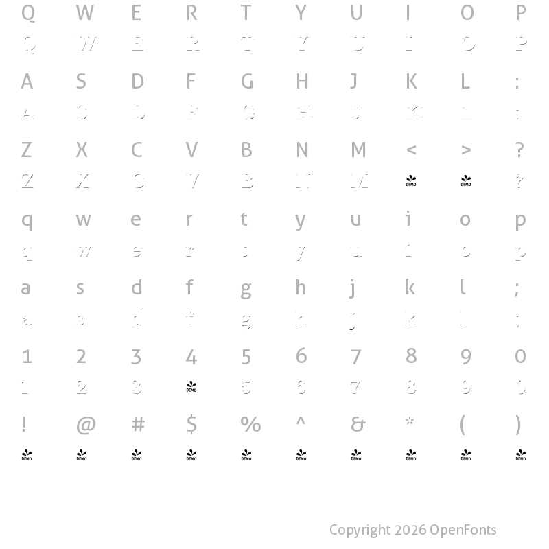 Character Map of FONTSPRING DEMO - Monstice Shadow Shadow