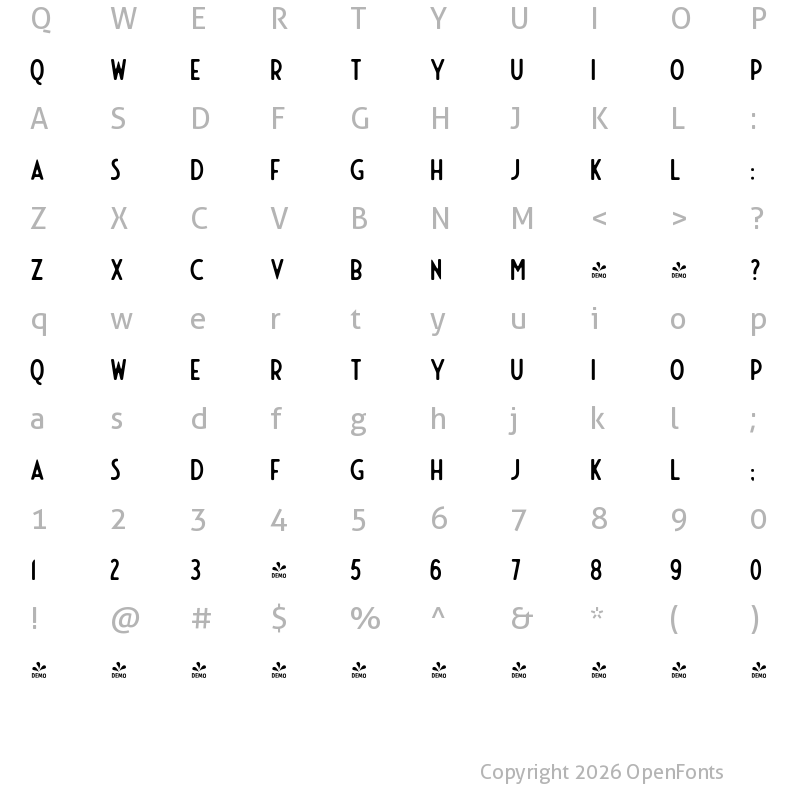 Character Map of FONTSPRING DEMO - Montebello Rounded Regular