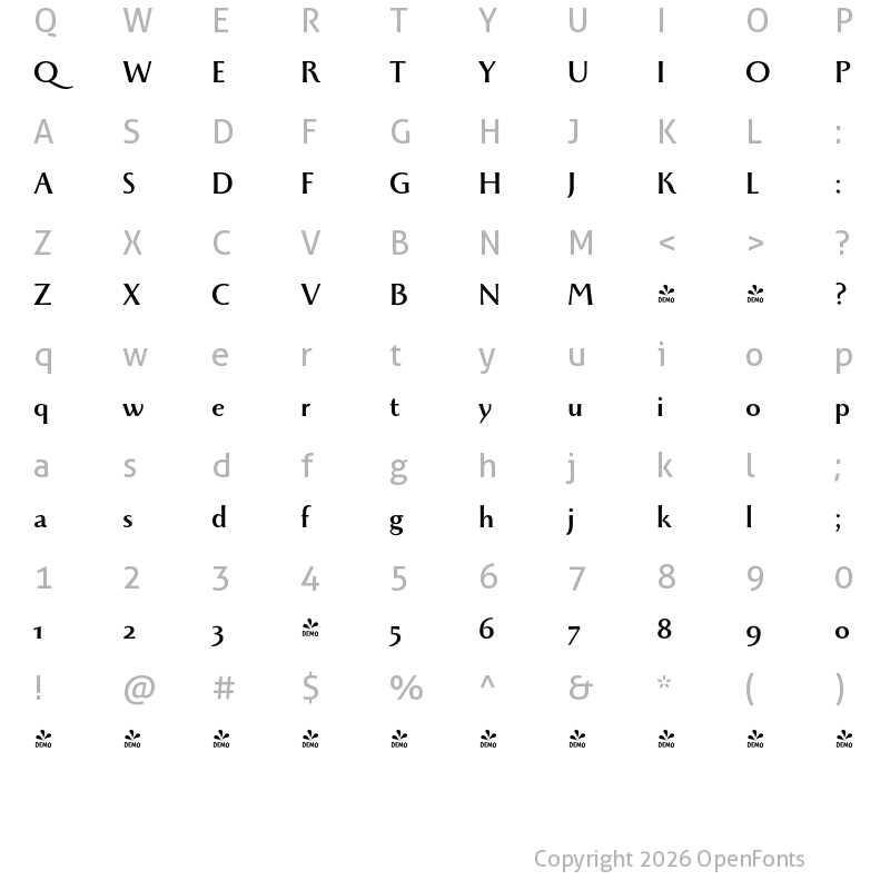 Character Map of FONTSPRING DEMO - Monterchi Bold