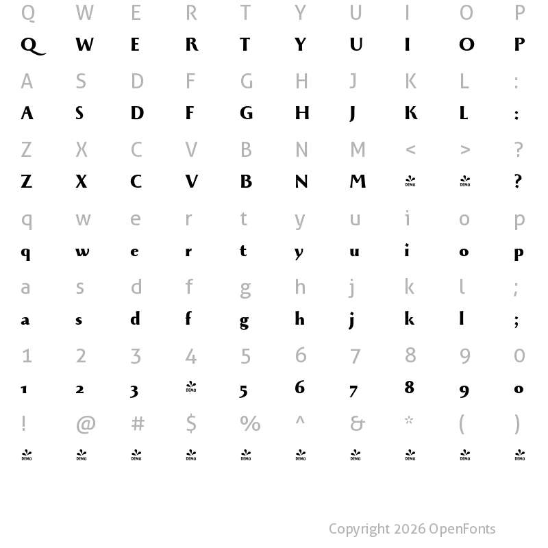 Character Map of FONTSPRING DEMO - Monterchi Extrabold Regular