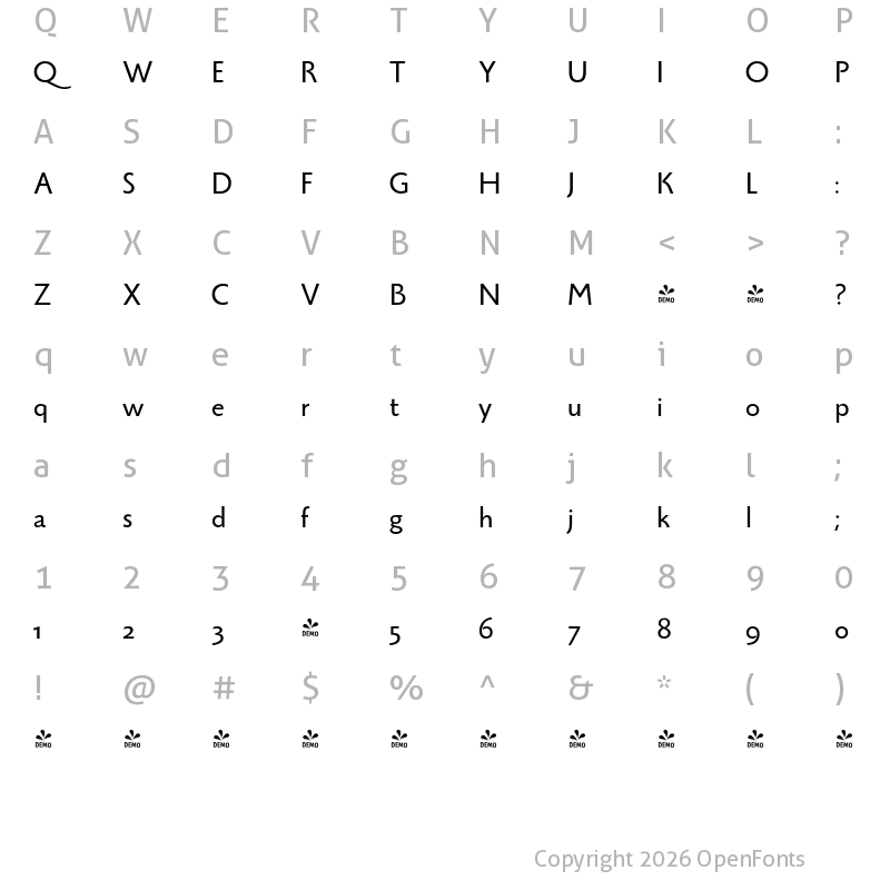 Character Map of FONTSPRING DEMO - Monterchi Sans Regular