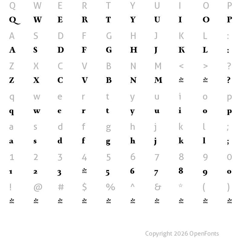 Character Map of FONTSPRING DEMO - Monterchi Serif Extrabold Regular