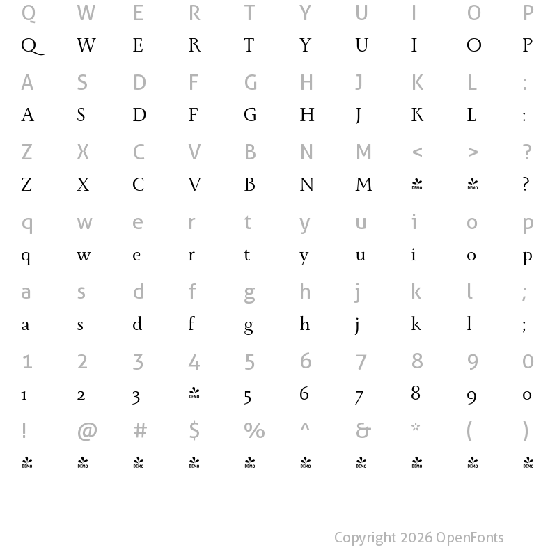 Character Map of FONTSPRING DEMO - Monterchi Serif Regular