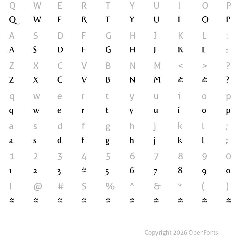 Character Map of FONTSPRING DEMO - Monterchi Text Bold