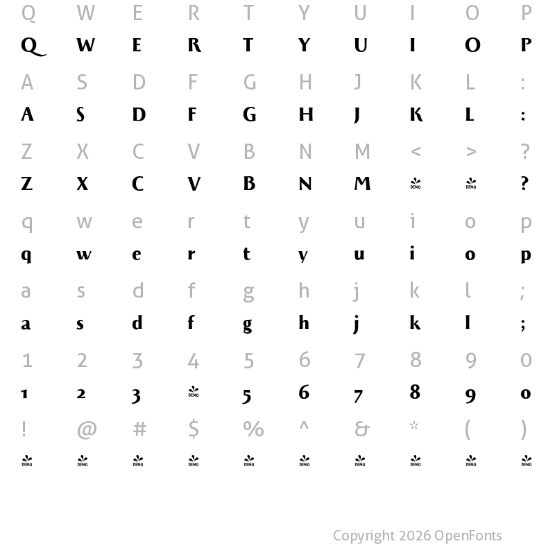 Character Map of FONTSPRING DEMO - Monterchi Text Extrabold Regular