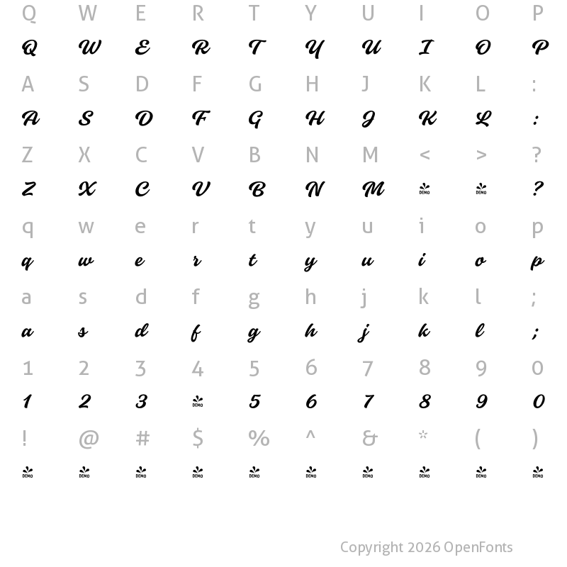 Character Map of FONTSPRING DEMO - Monteria Regular