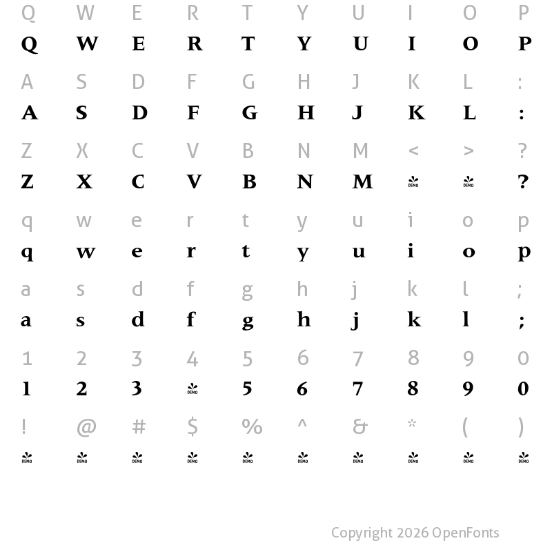 Character Map of FONTSPRING DEMO - Montreux Bold