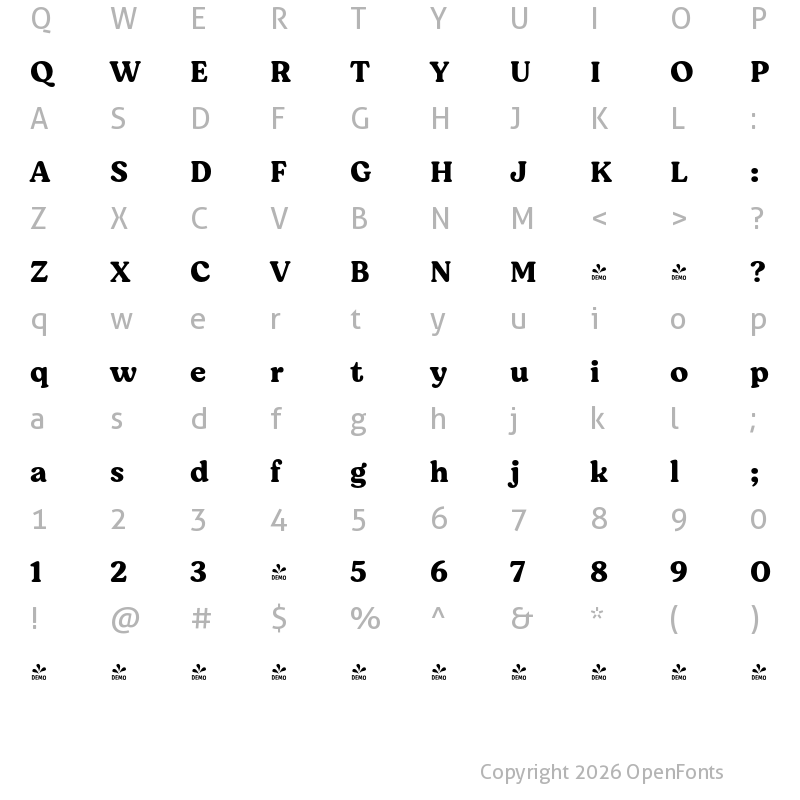 Character Map of FONTSPRING DEMO - Moranga Bold Regular