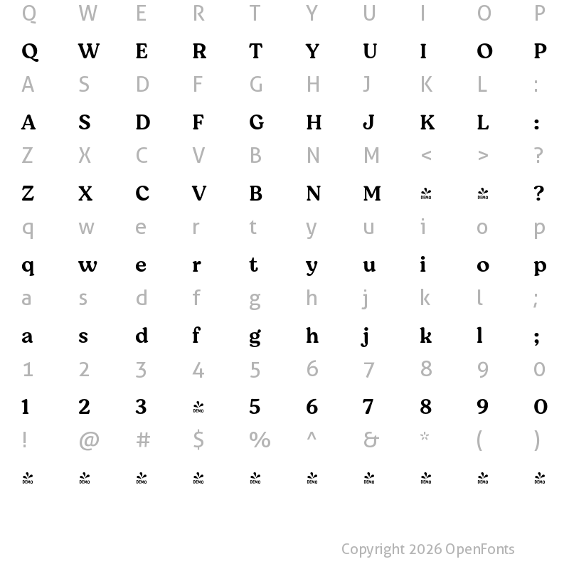 Character Map of FONTSPRING DEMO - Moranga Medium Regular