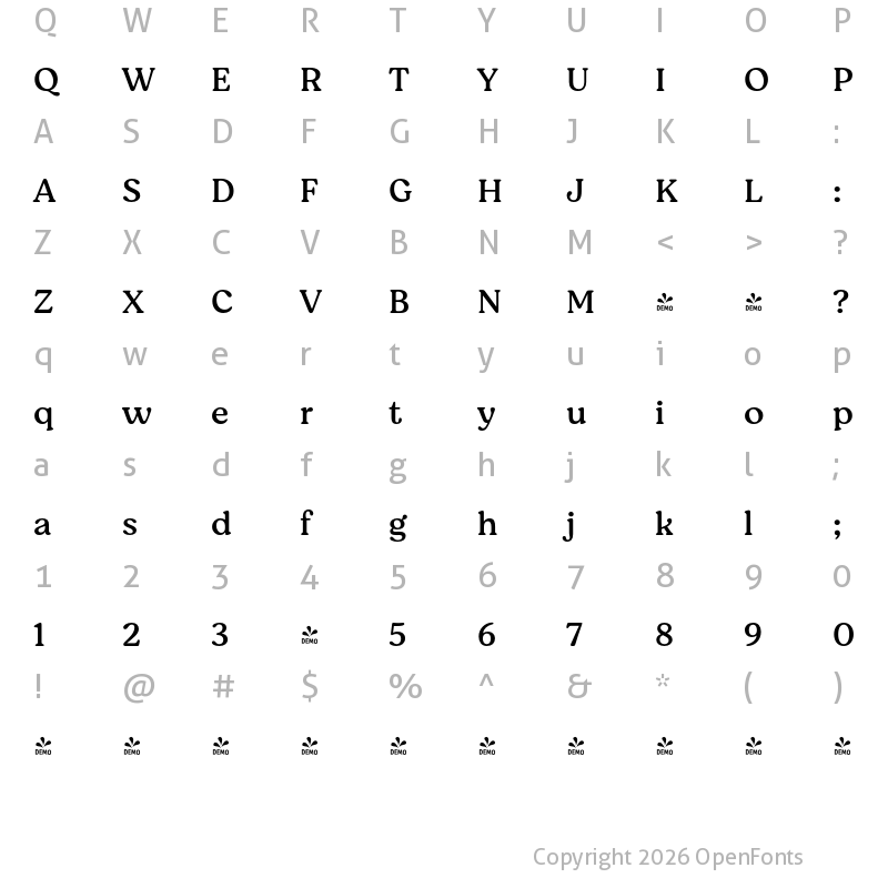 Character Map of FONTSPRING DEMO - Moranga Regular